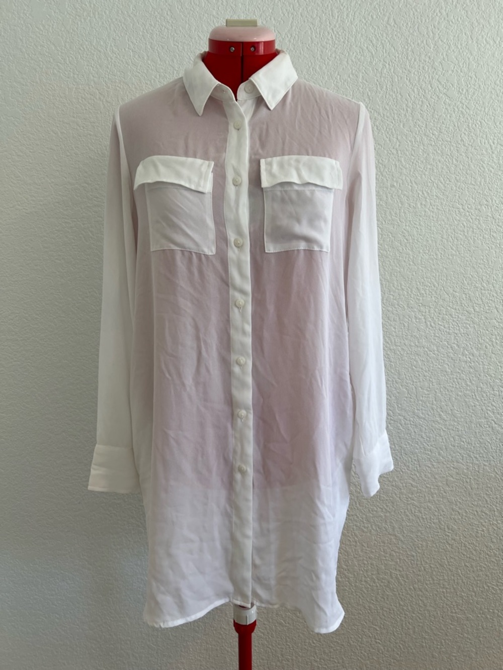 Alfani White Sheer Button-Down Blouse XS